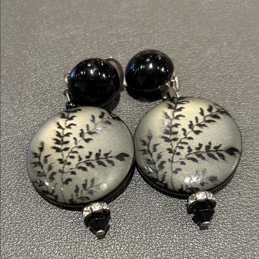 Angela Caputi Elegant Black and Gray Resin Leaf Earrings